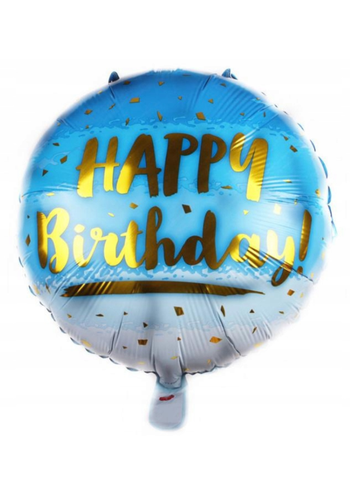 Balon okrągły niebieski cieniowany HAPPY BIRTHDAY